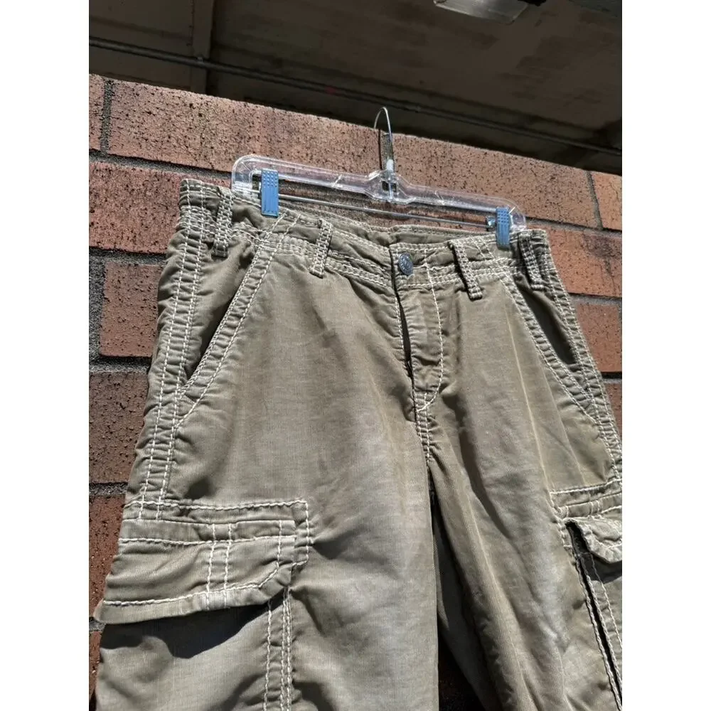 Y2K True Religion Vintage Olive Green Anthony Corduroy Cutoff Cargo Shorts Super